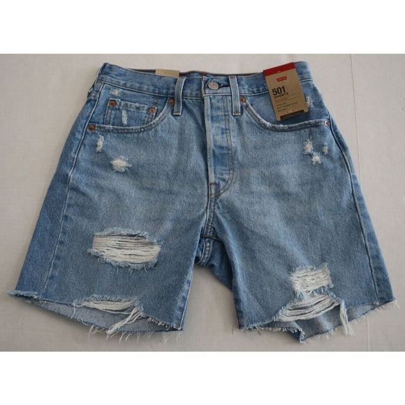 Levi's 501 Women's Sz 26 Blue Mid-Thigh High Rise Straight Fit Denim Shorts $60 - Picture 1 of 6